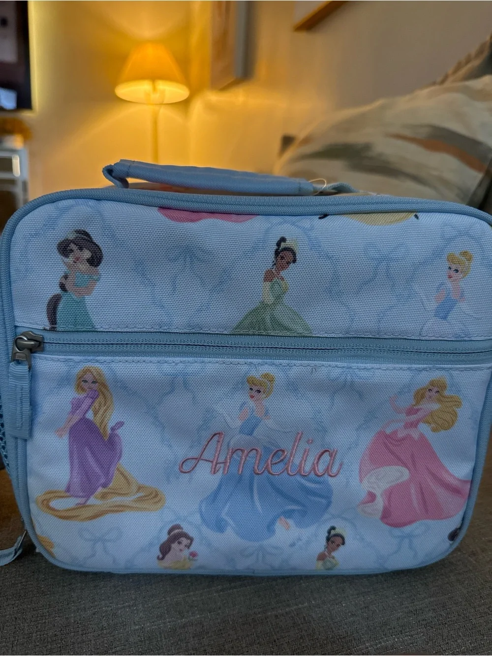 New Pottery Barn Kids Light Blue Princess Print Lunch Bag and backpack